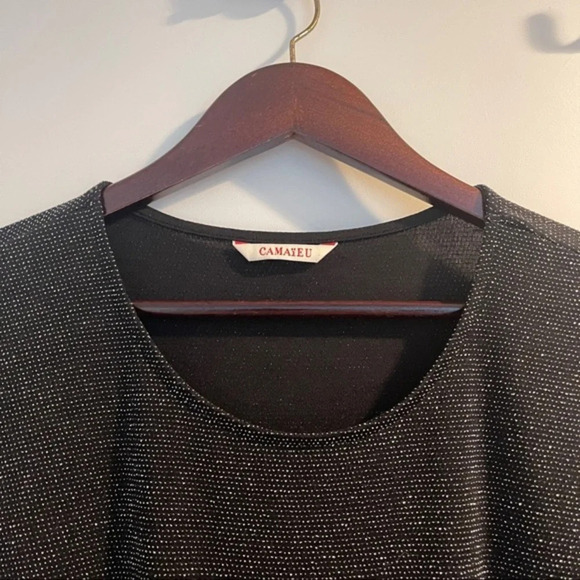 Top tunic XL shorts sleeves small sparkly Camaieu black elastic waist - Picture 3 of 4